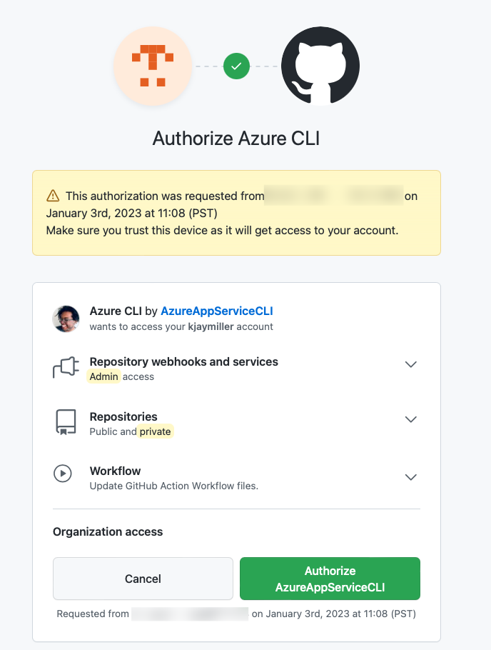 Authorize Azure Cli Page